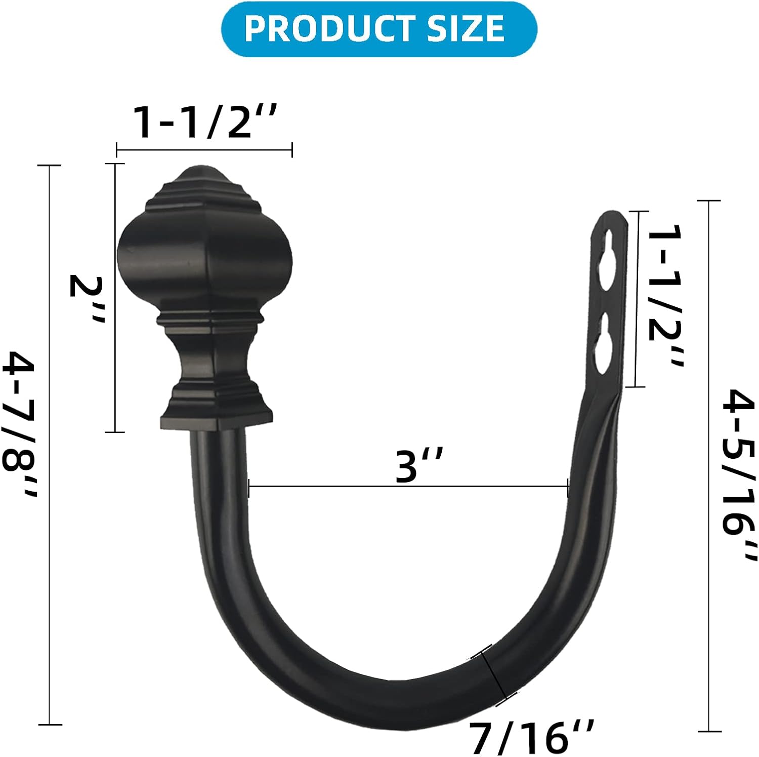 2Pcs Curtain Holdbacks with Lighthouse Finial Black