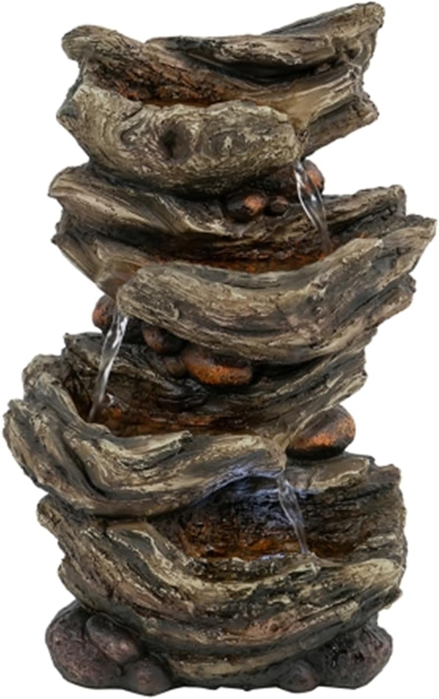 9x5x14 Indoor Brown Wood-Look Water Fountain with LED Light