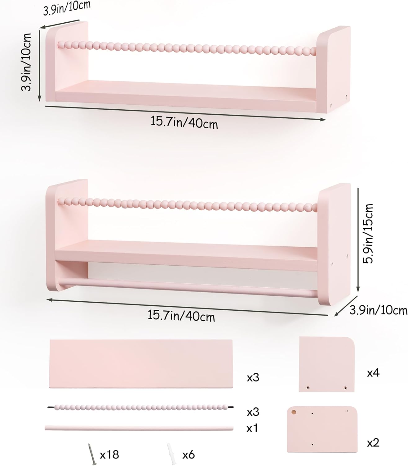 Pink Floating Bookshelf Wall Set of 3
