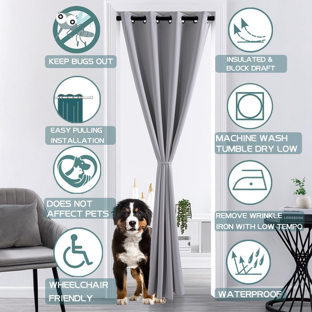 XTMYI 96 Inch Door Curtains Light Grey