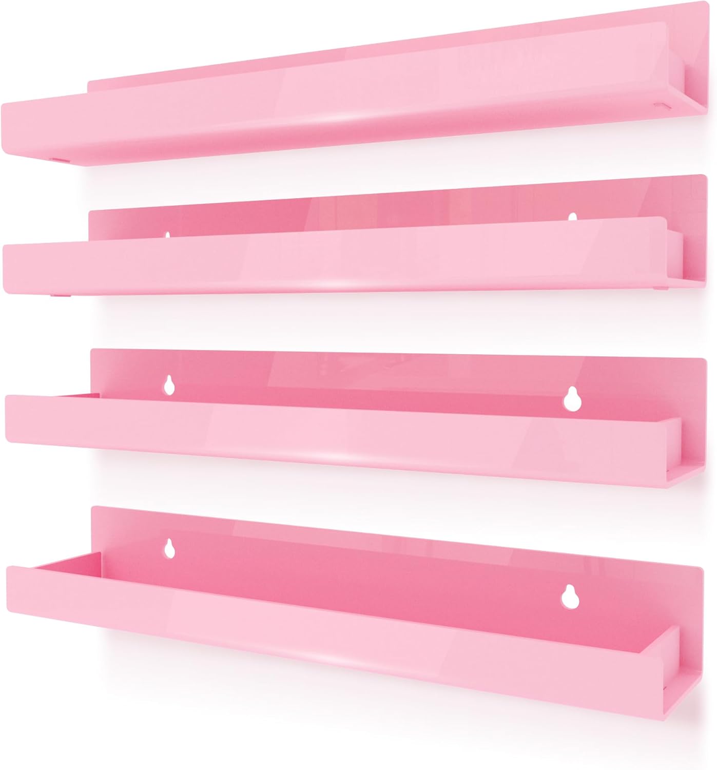 4 Pack Pink Acrylic Floating Shelves for Kids Room and Home Decor