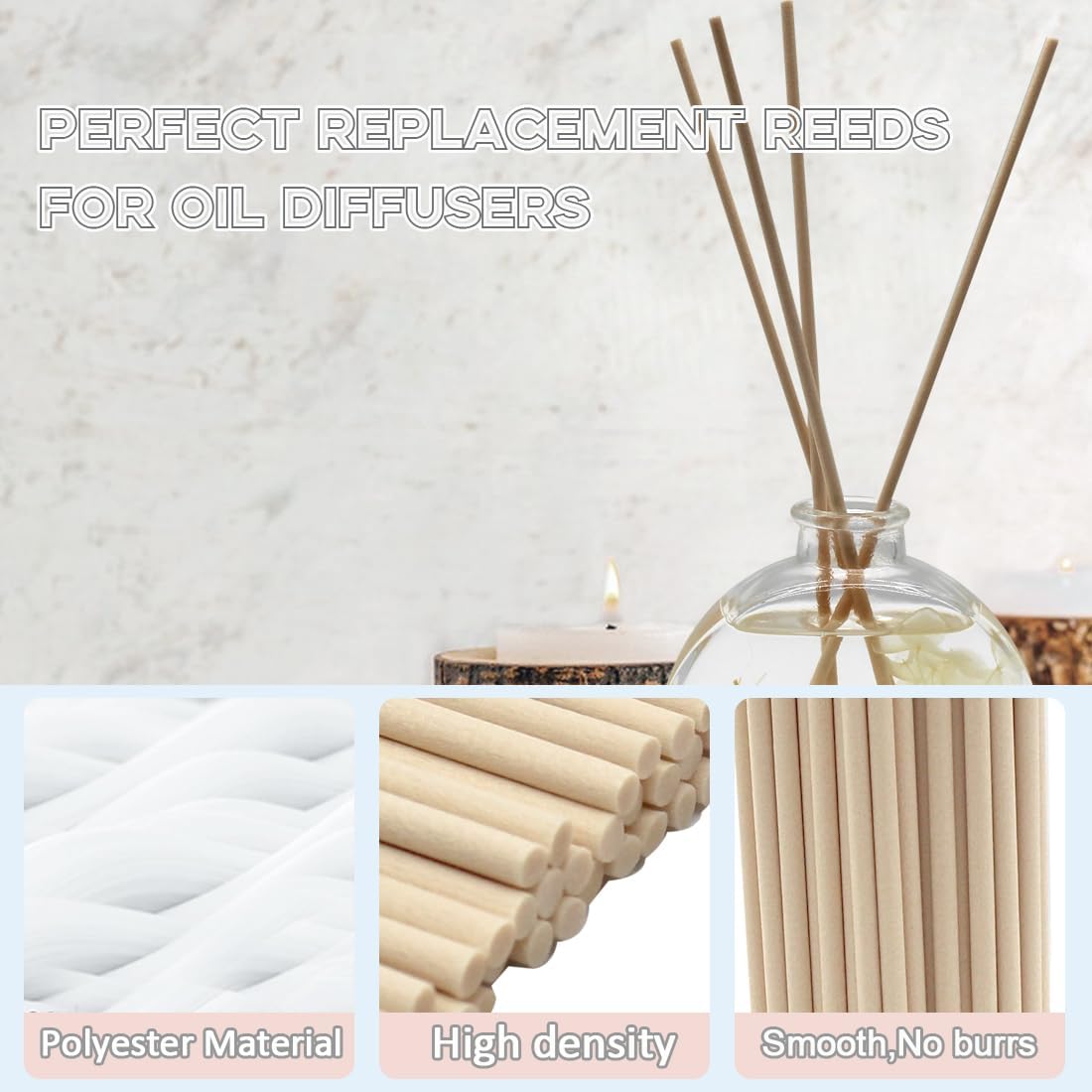 100PCS Thick Reed Diffuser Sticks 12 Inch Blue Rattan Fiber Replacement