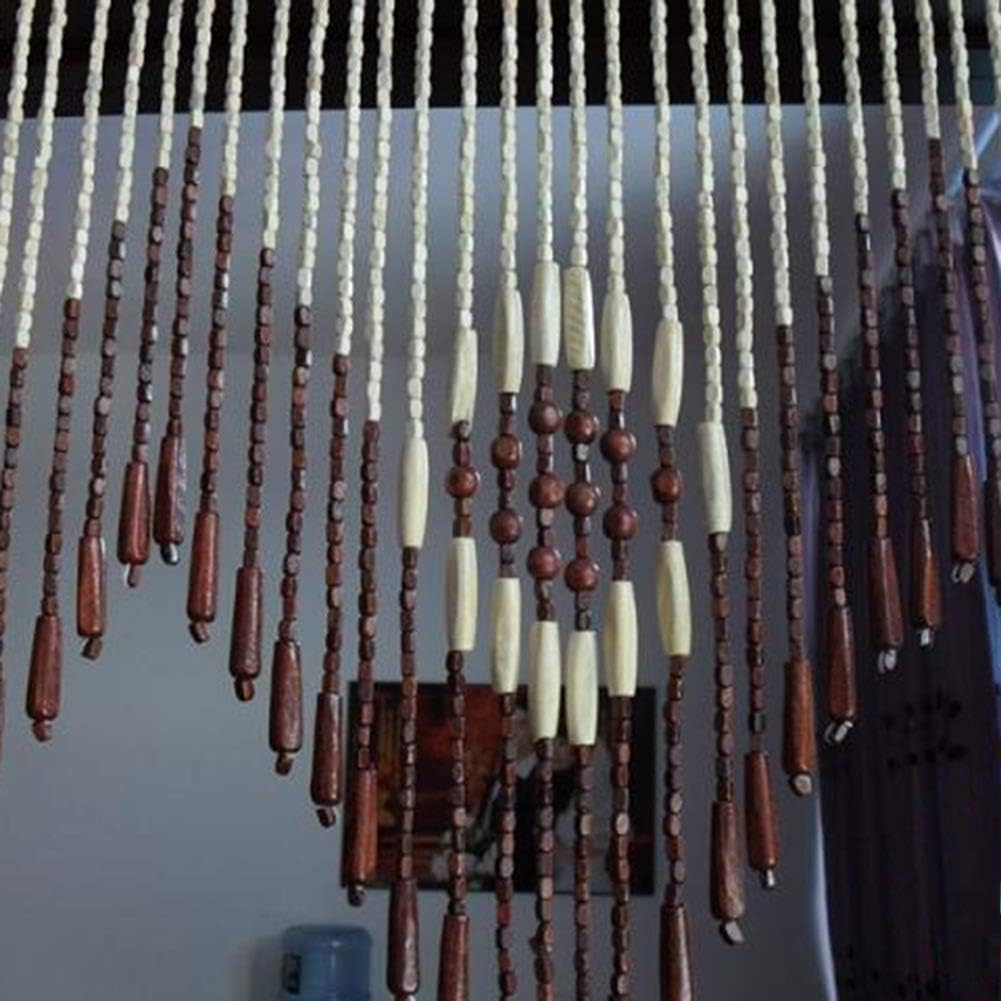 Wood Beaded Door Curtain 60 Strands 90x65cm Retro Style Decor