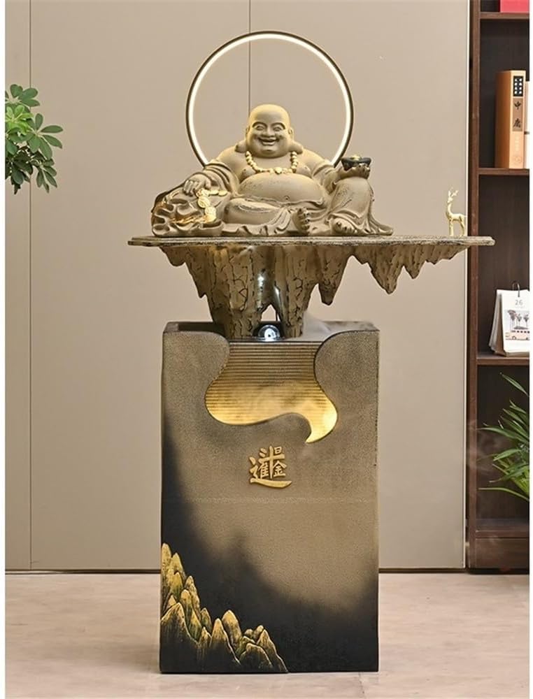 Yellow Floor-Standing Waterfall Fountain for Home Decor
