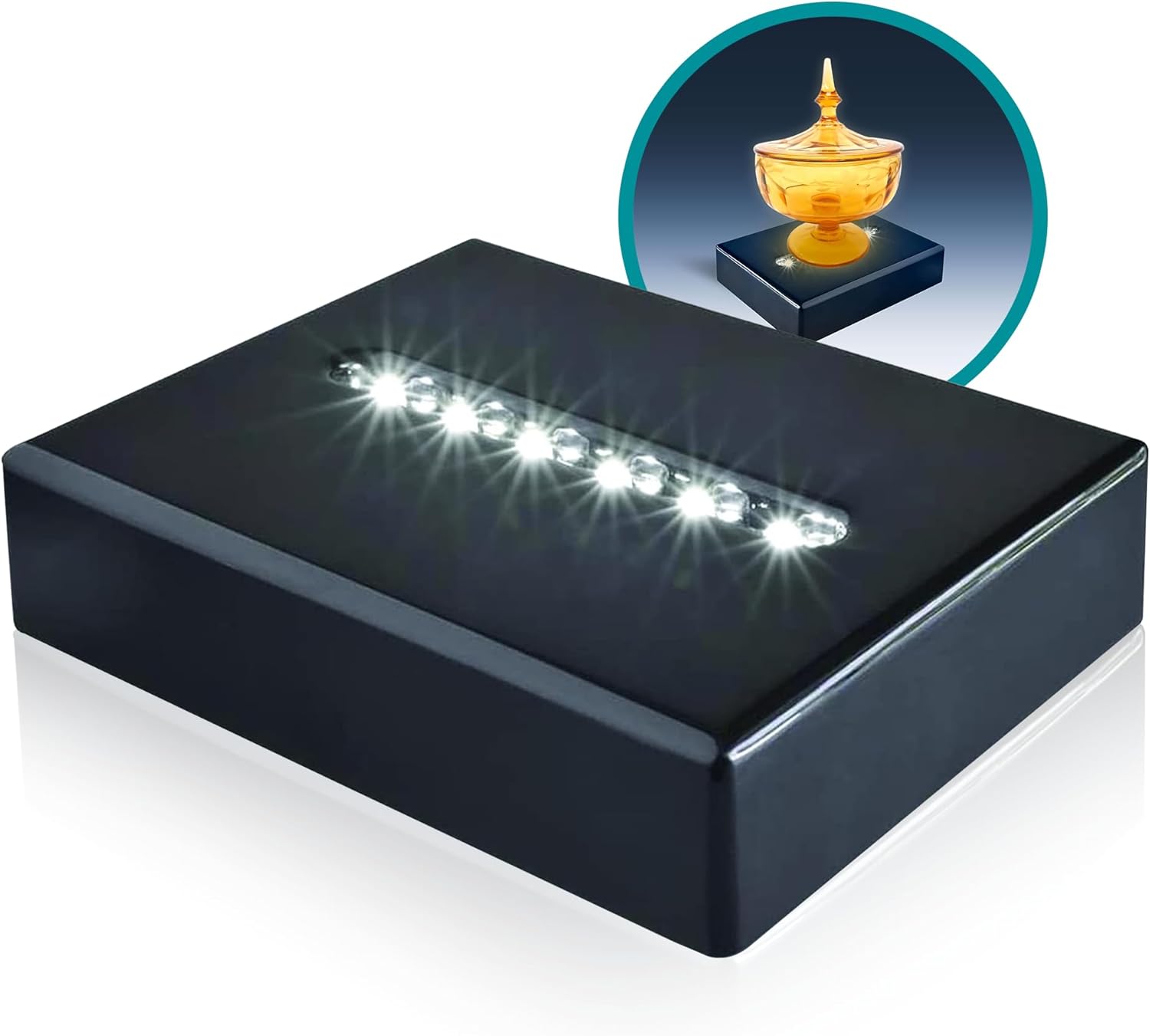 ASENTE 6 LED Light Pedestal with White Light - Black Lacquer Base