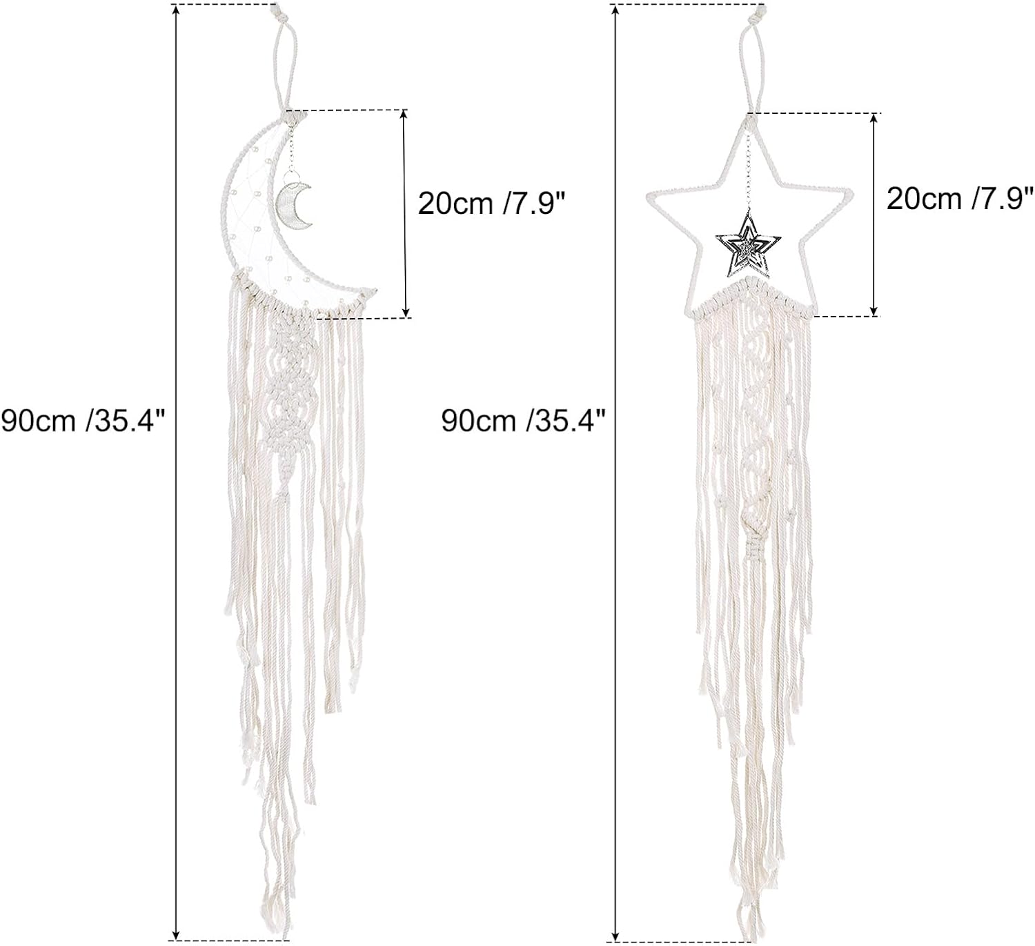 Uxcell 2 Pcs Star Moon Dreamcatcher Handmade Wall Hanging