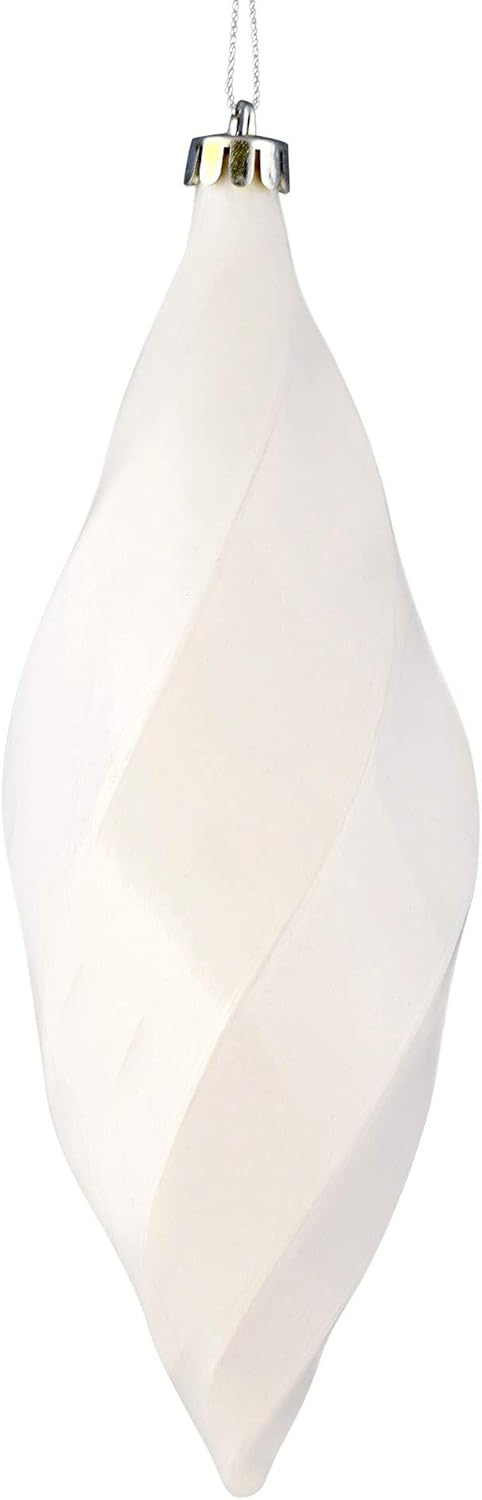 Vickerman 8 Inch Shiny Swirl Finial Ornament 6 Pack White