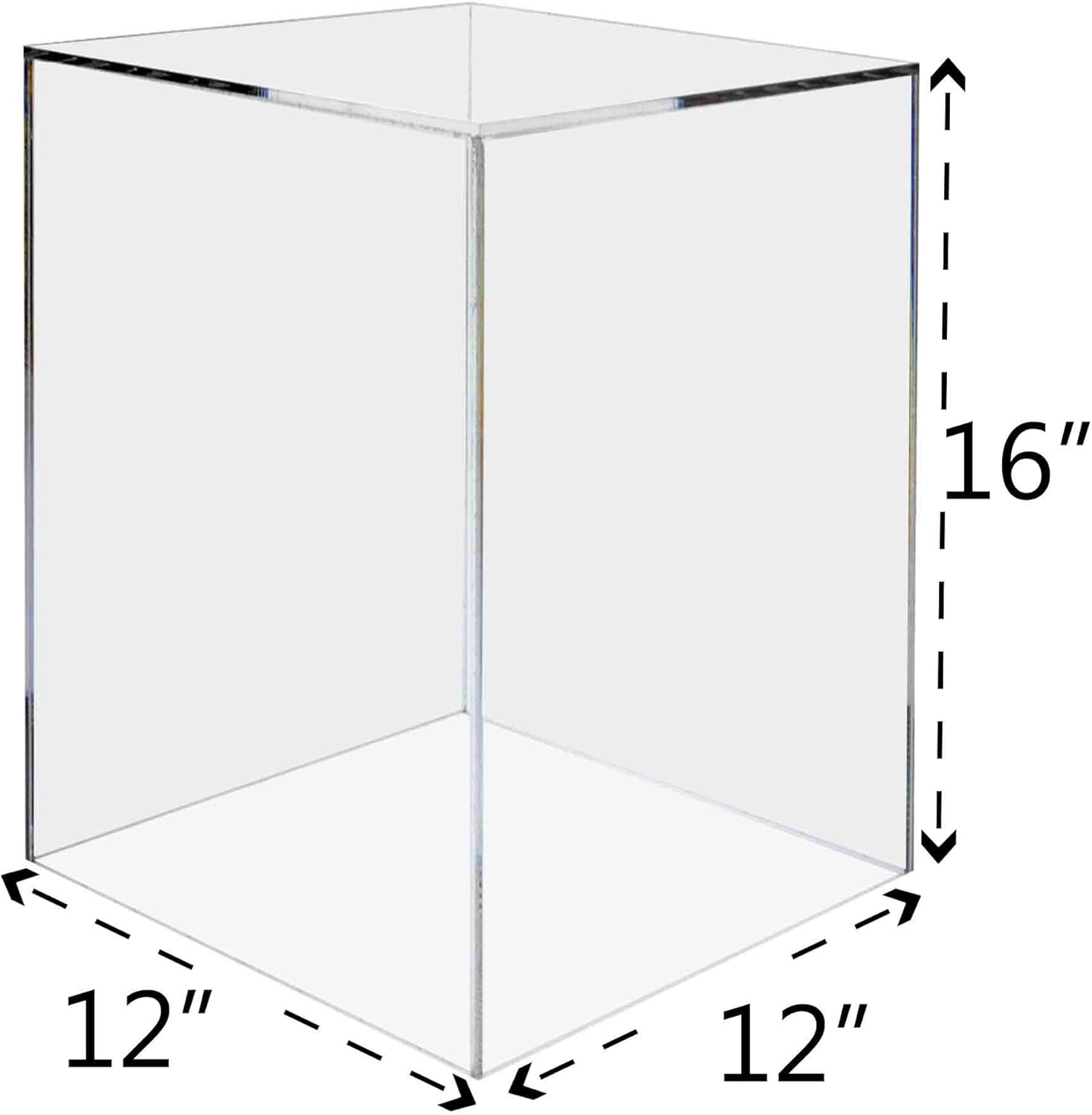 Tall Display Cube 12x12x16 Clear with White Base