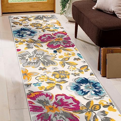 Modern Floral Runner Rug 2 x 7 Multi