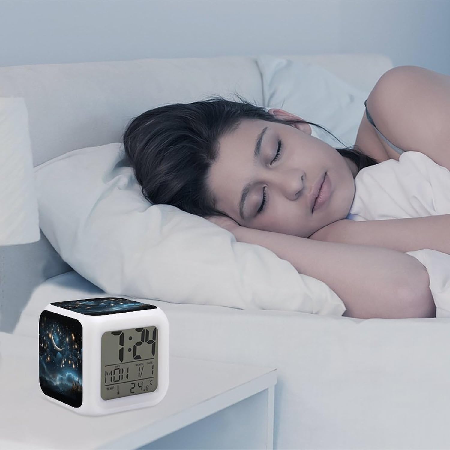 Nightsky Hanging Moon Stars Alarm Clock with Night Light