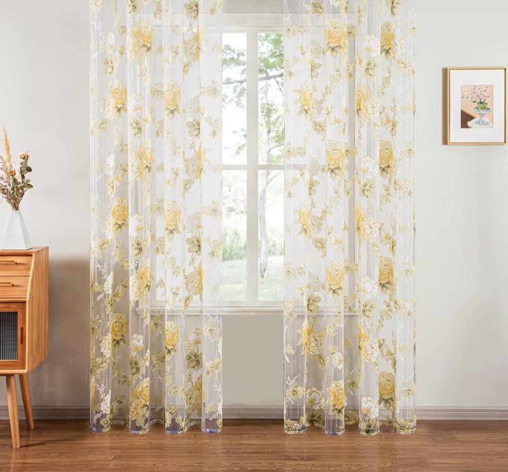 Modern Warm Rose Print Basic Rod Pocket Curtains 2 Panels