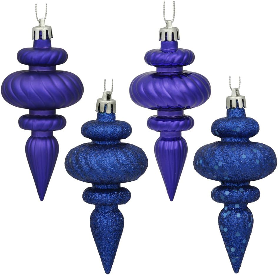 Vickerman 4 Inch 4-Finish Finial Ornament 8 Pack