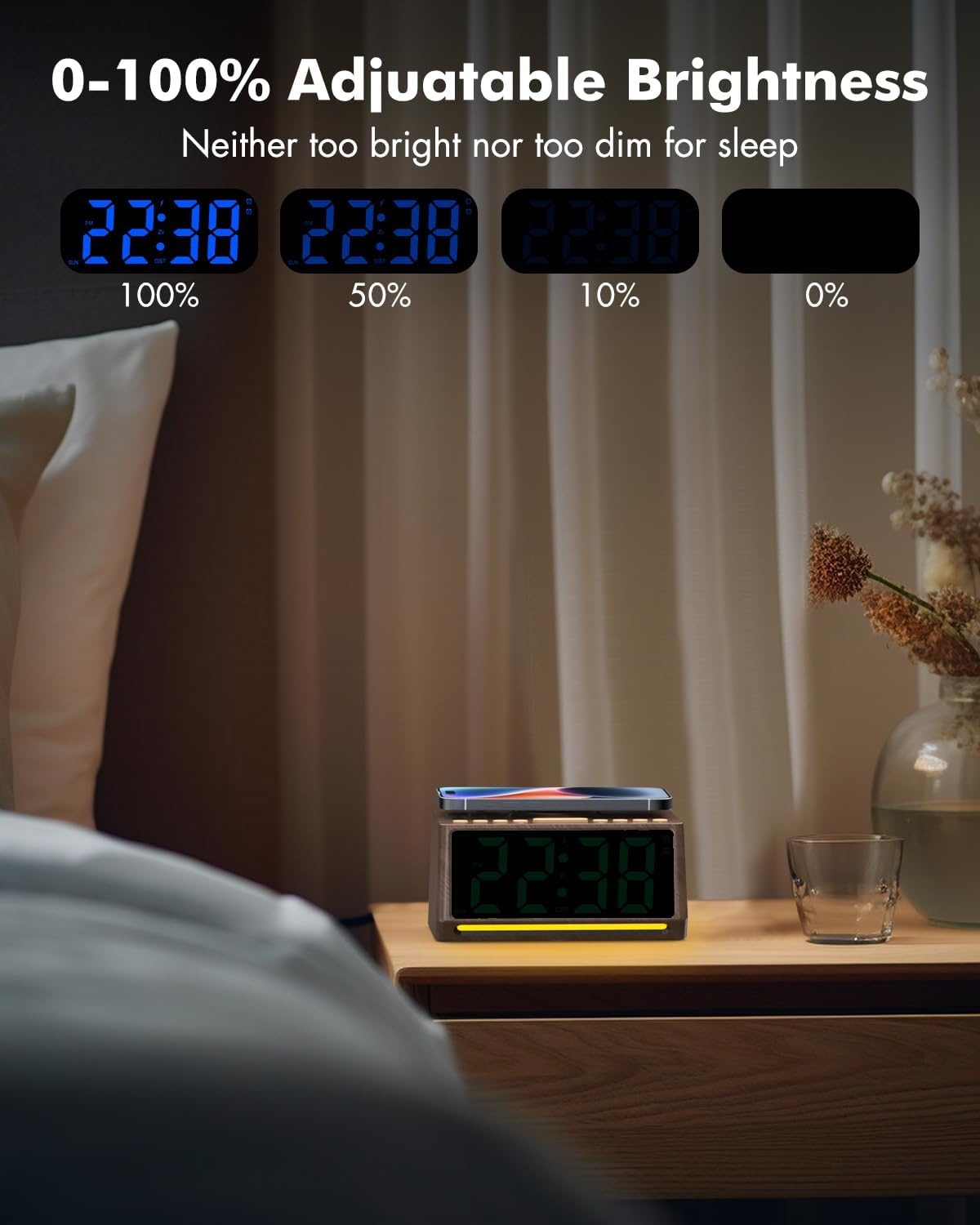 Retro Digital Alarm Clock with Large Numbers and 7 Mood Lights