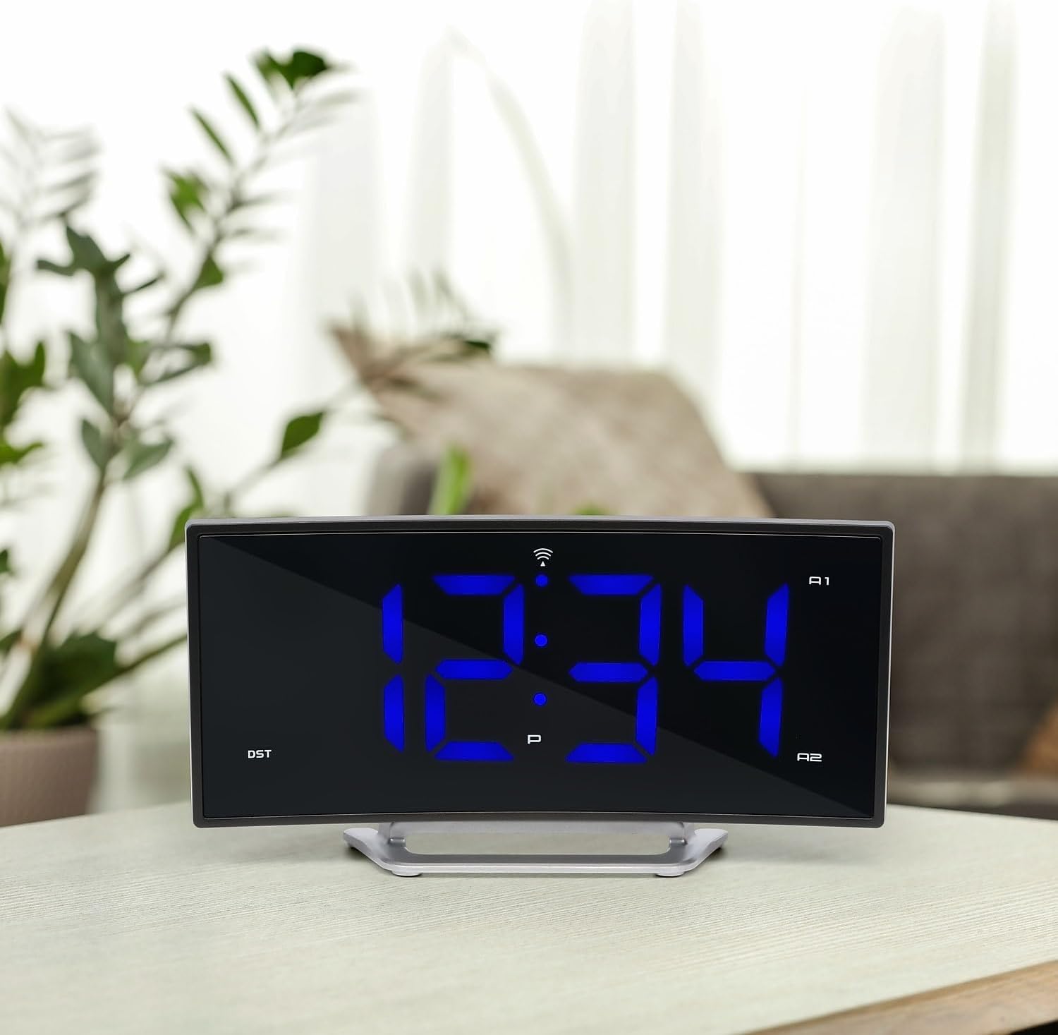La Crosse Technology Curved Blue LED Atomic Dual Alarm Clock with 4 Time Zones