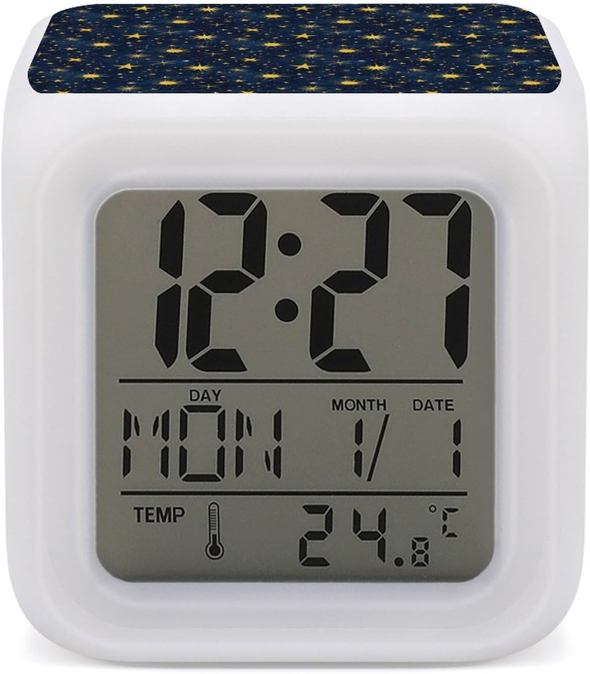 Yellow Star Sun Print Digital Alarm Clock with Night Light