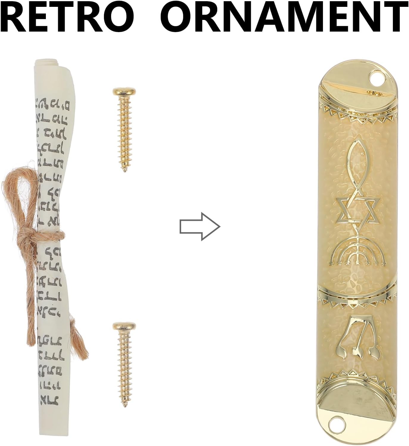 PRETYZOOM Beige Metal Mezuzah with Scroll for Door