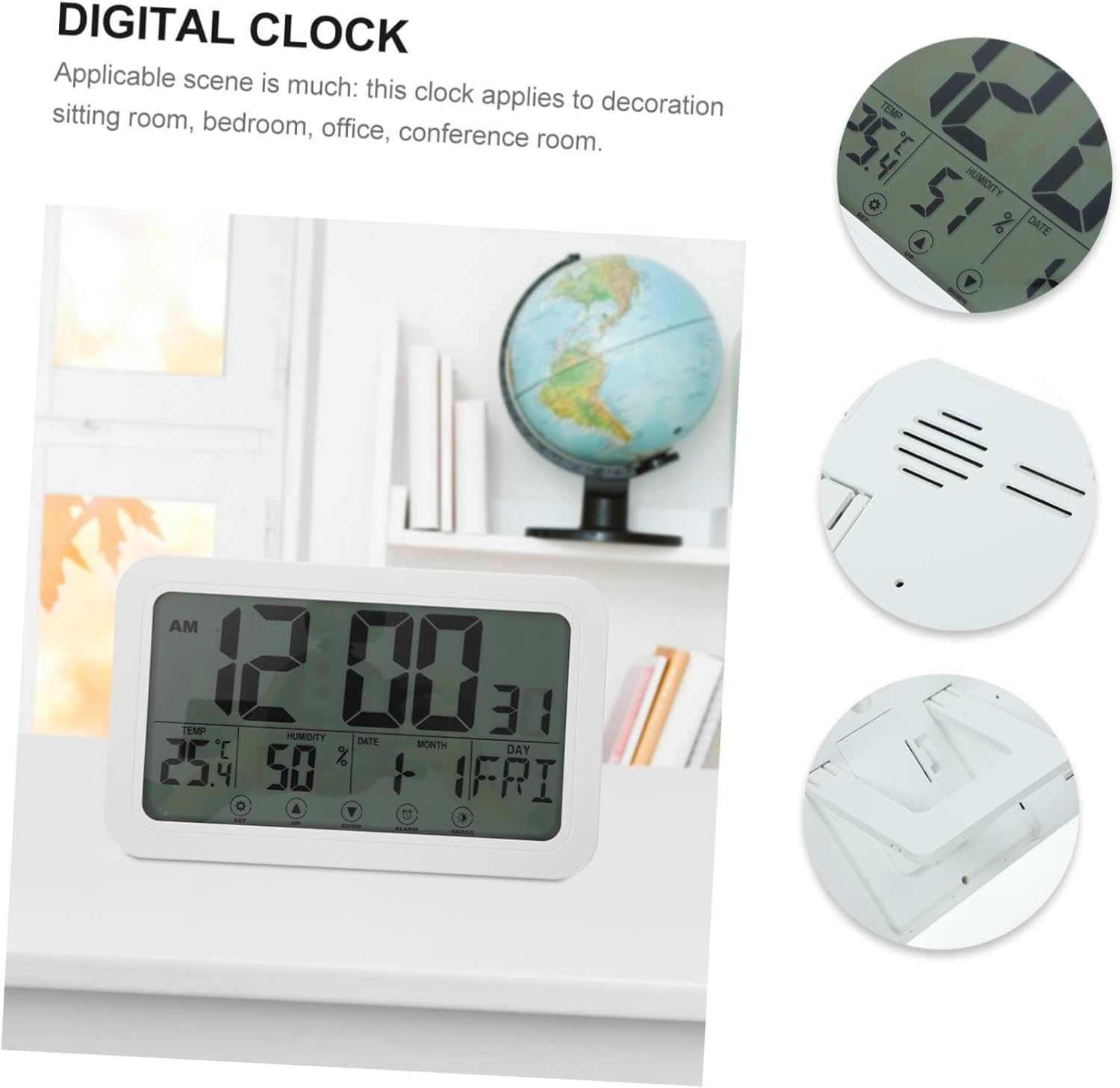 NOLITOY Display Digital Alarm Clock with Temperature and Humidity Multi-Function Wall Clock for Home and Office