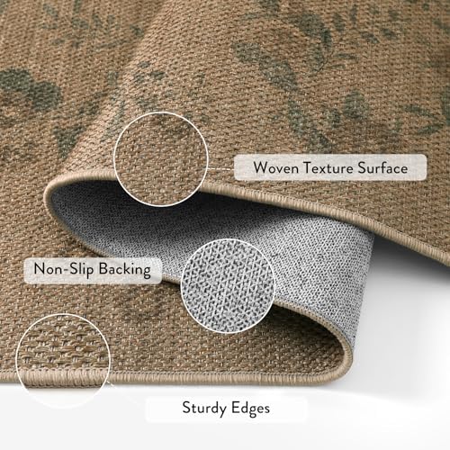 Lahome Floral Jute Hallway Rug 2x8 Non Slip Washable Carpet for Entryway