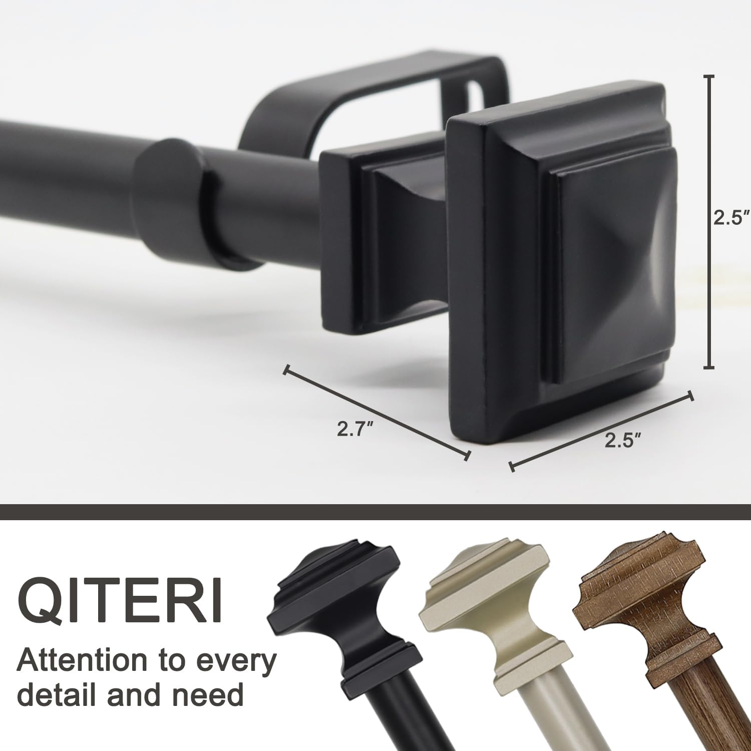 QITERI Black Adjustable Curtain Rod 32-88 Inches