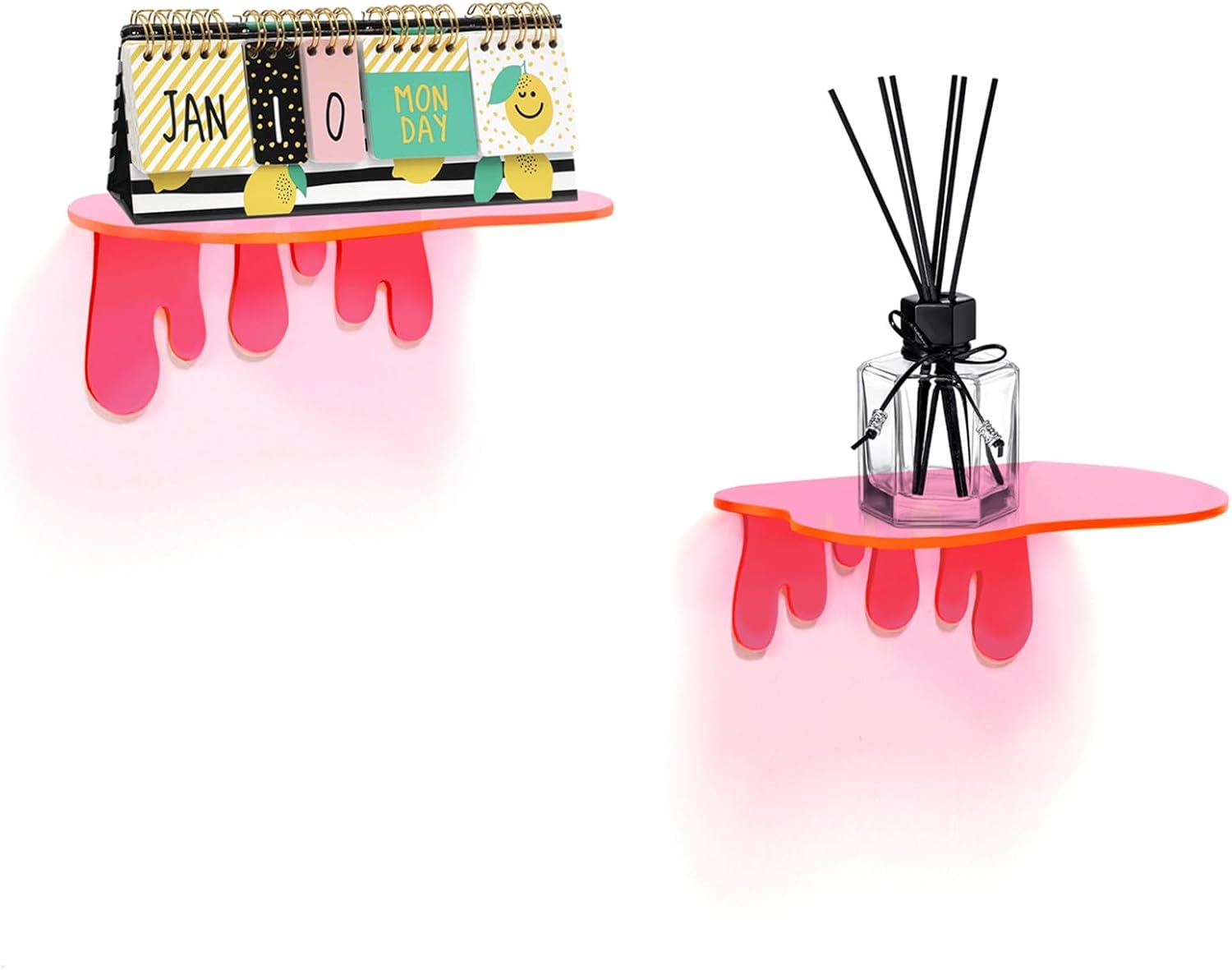 SetGame 2 Pack Acrylic Floating Wall Shelves - Pink 7 Inch Display