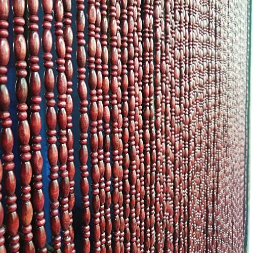 NA Beaded Curtain Wooden Beads Door String Panel for Living Room Bedroom Room Divider Rustic Brown 35 Strands 80x175cm