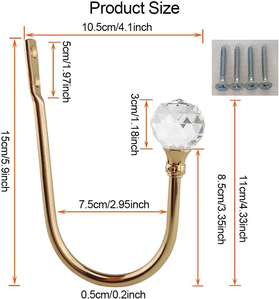 Coolnice 2 Pack Gold Curtain Holdbacks with Screws U Shape Curtain Tiebacks Hooks for Home Office