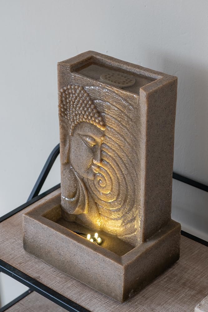 9x65x14 Inch Buddha Fountain with LED for Outdoor Indoor Use
