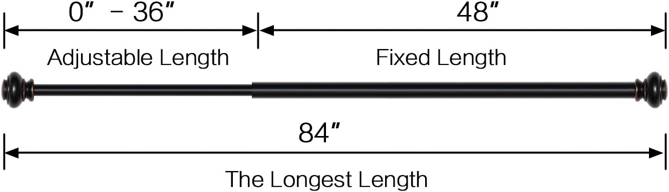 Turquoize Black Adjustable Single Curtain Rod 2 Pack