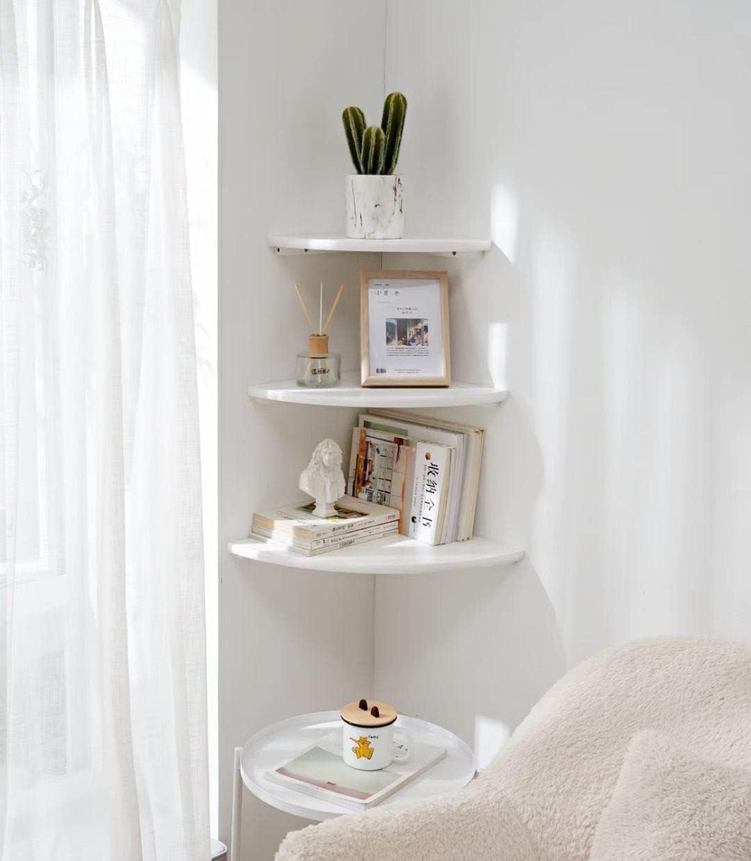 Solid Oak Corner Shelf Wall Mount 7in White