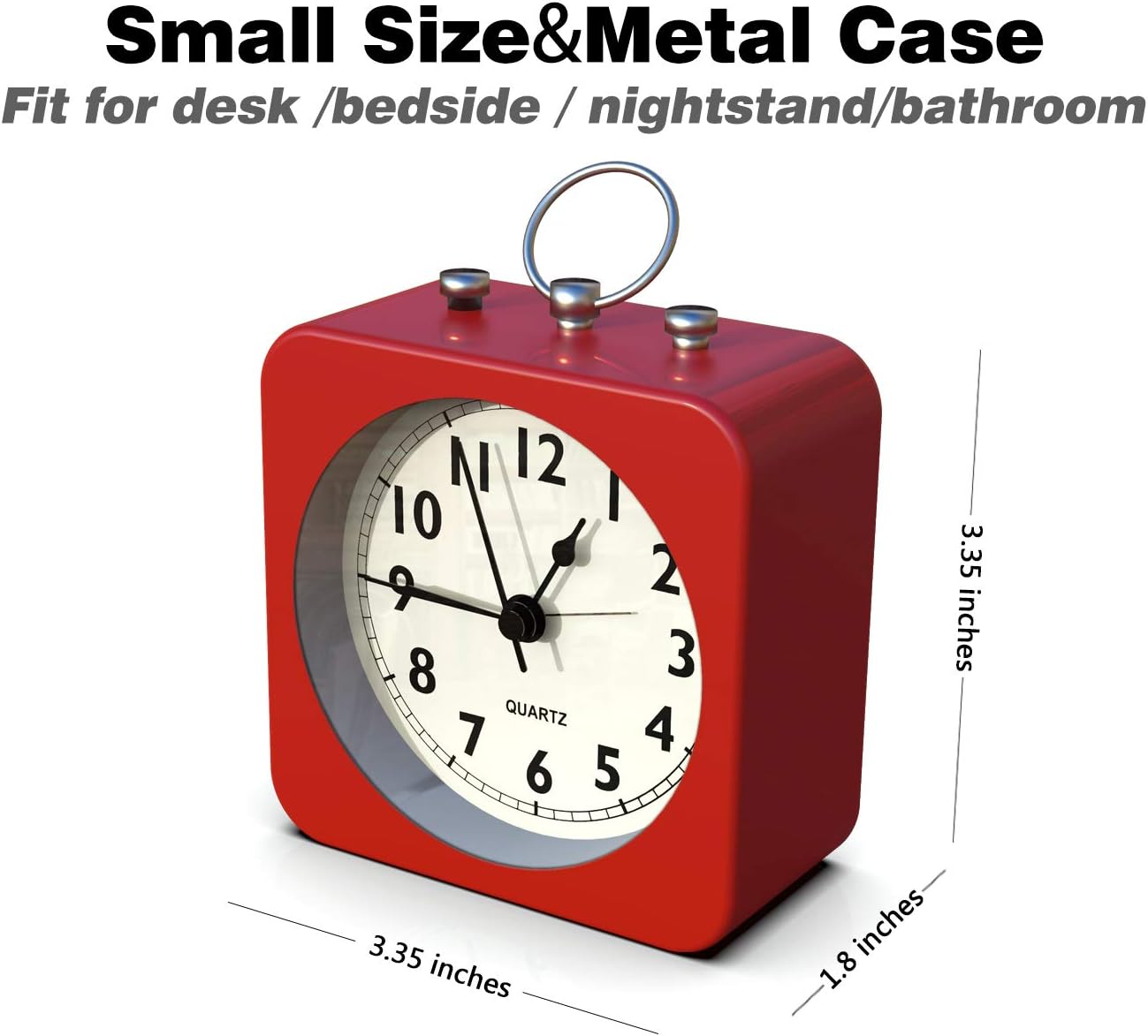 AYRELY Battery Operated Alarm Clock with Square Metal Case Red