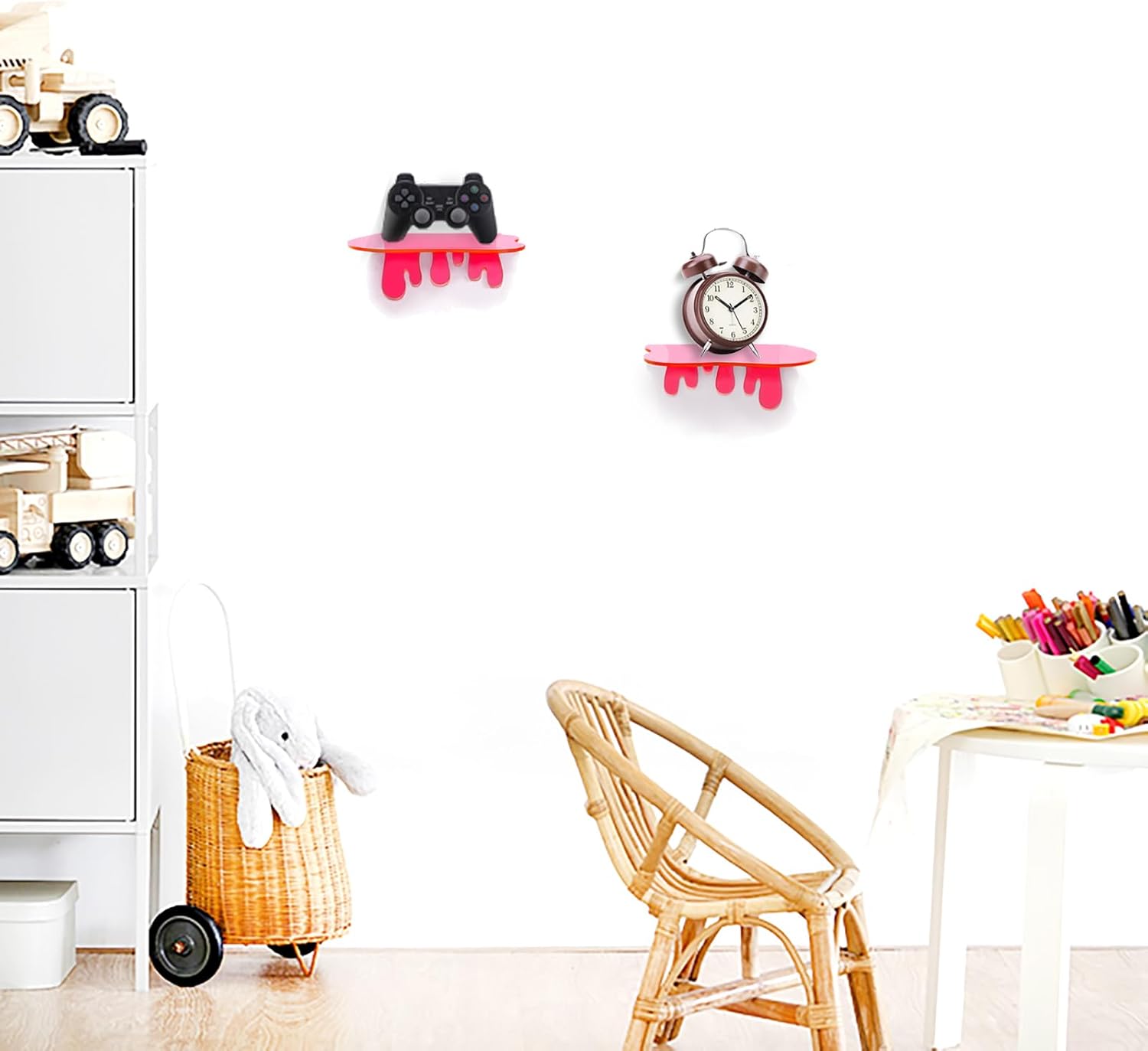 SetGame 2 Pack Acrylic Floating Wall Shelves - Pink 7 Inch Display