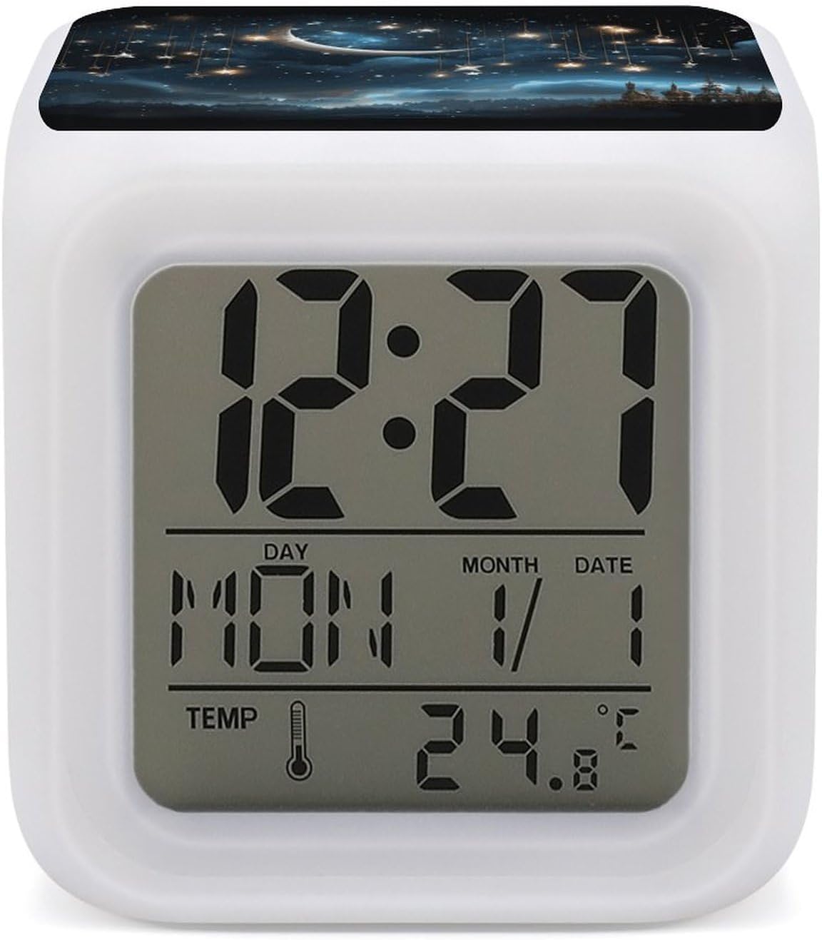 Nightsky Hanging Moon Stars Alarm Clock with Night Light