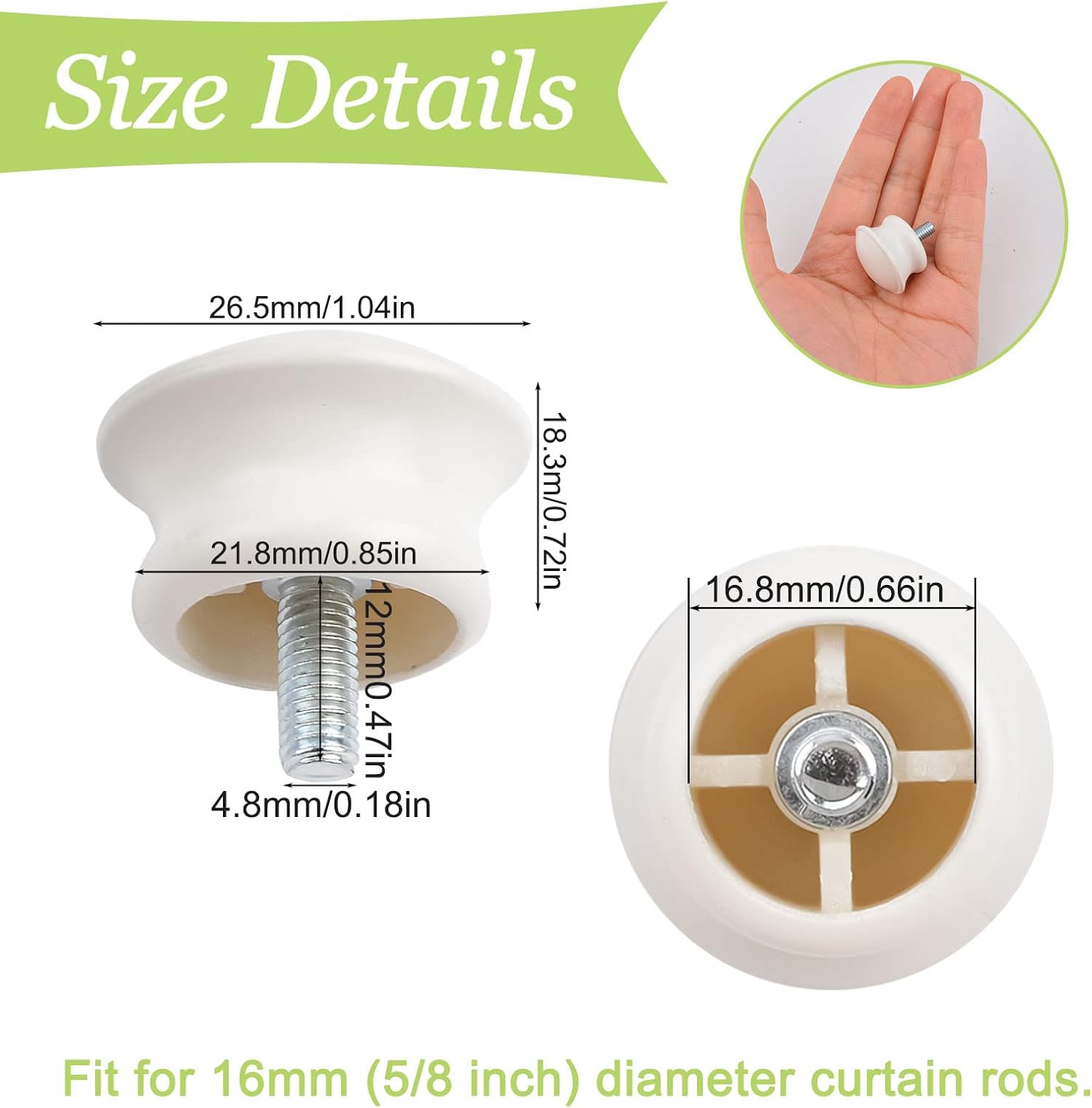 Curtain Finials 6Pcs Plastic Mushroom Shape Rod Caps White Vintage Window Decor