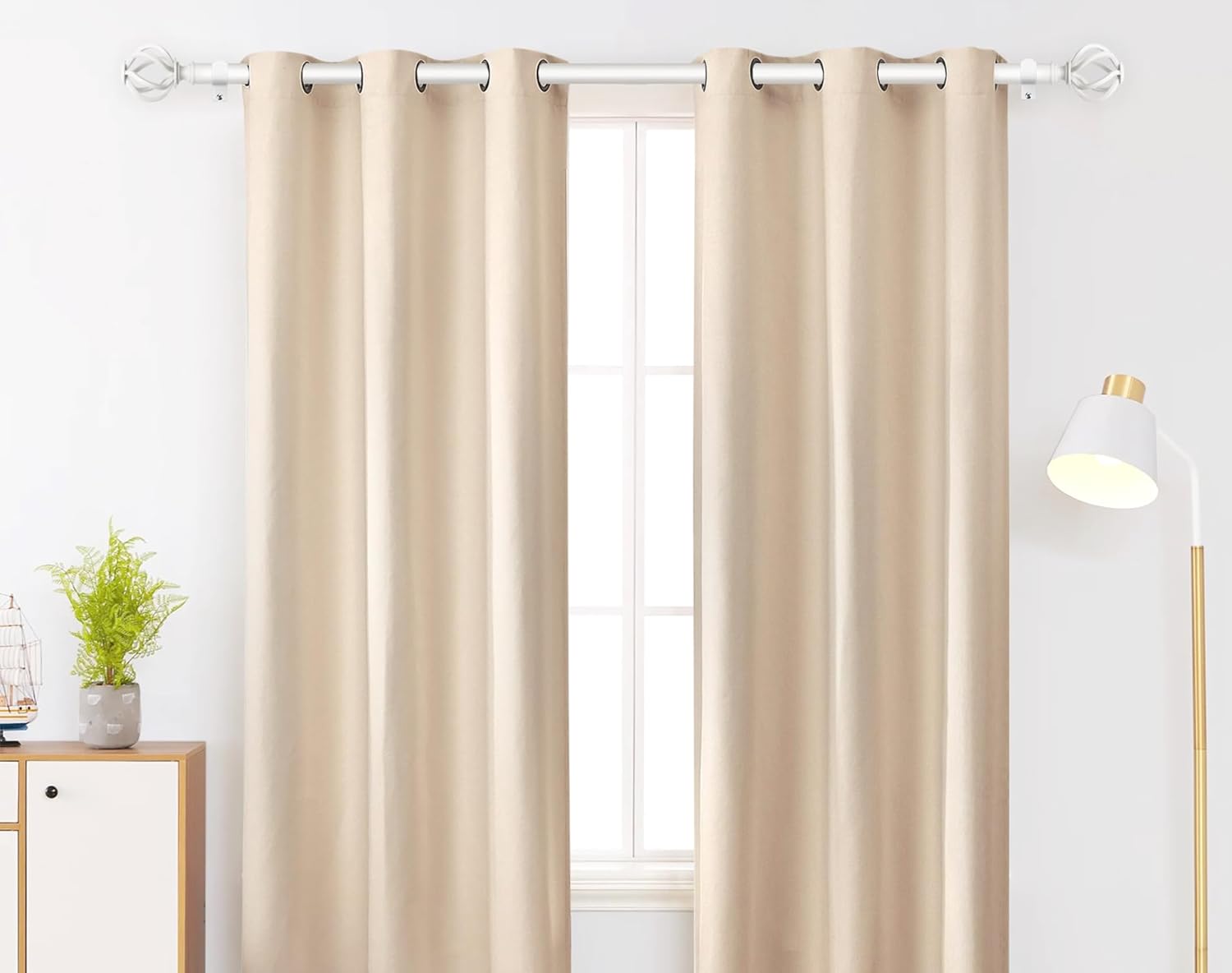 USFOOK White Curtain Rod 32-58 Inches 78 Inch Diameter Telescoping Splicing Rods with Twisted Cage Finials