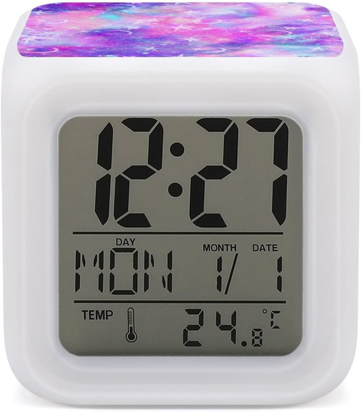 Oyihfvs Purple Pink Galaxy Stars and Crescent Moons Digital Alarm Clock