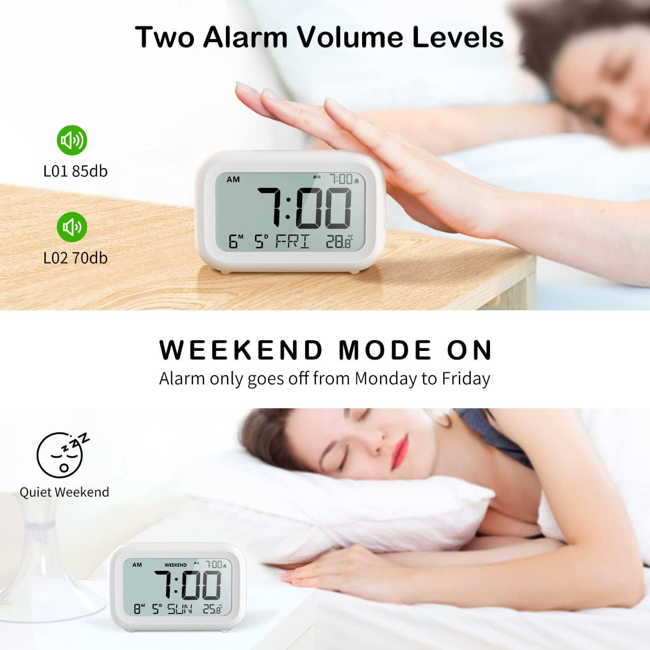 DOOMAY Digital Alarm Clock Bedside with LCD Display