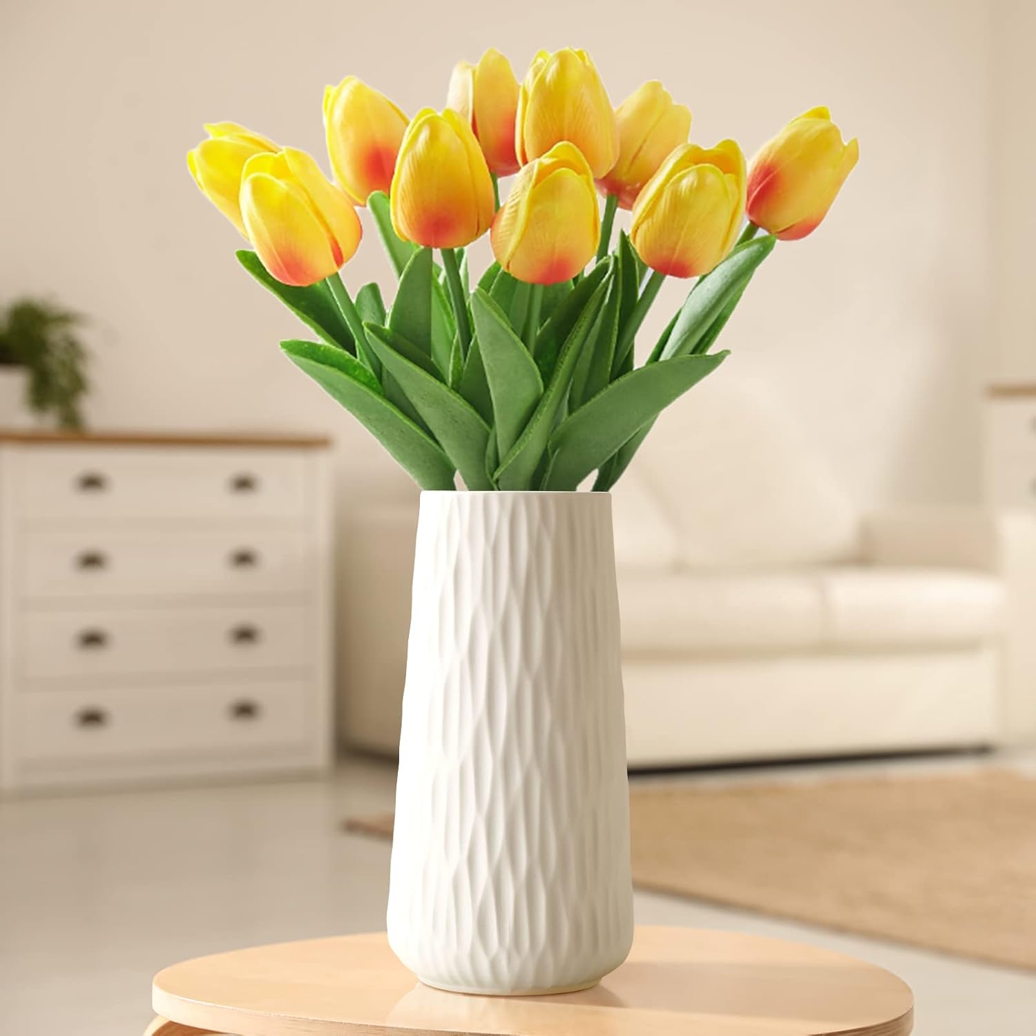 COPOTEA 8 Inch White Ceramic Vase for Home Decor