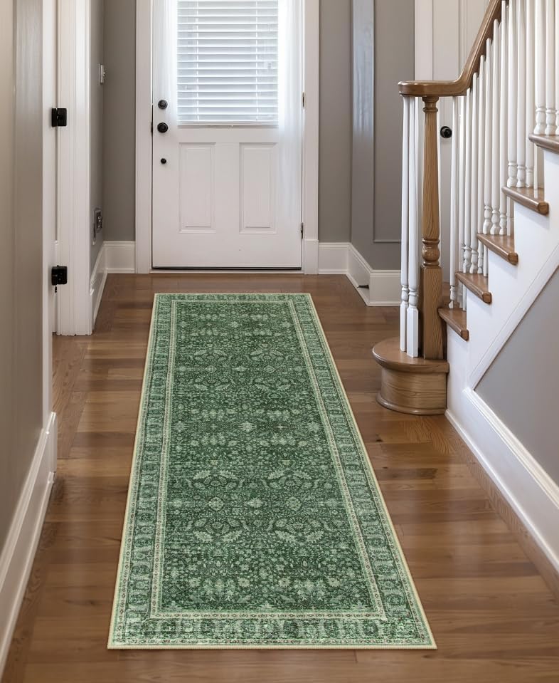 Lahome Vintage Green Washable Kitchen Runner Rug 2x6ft