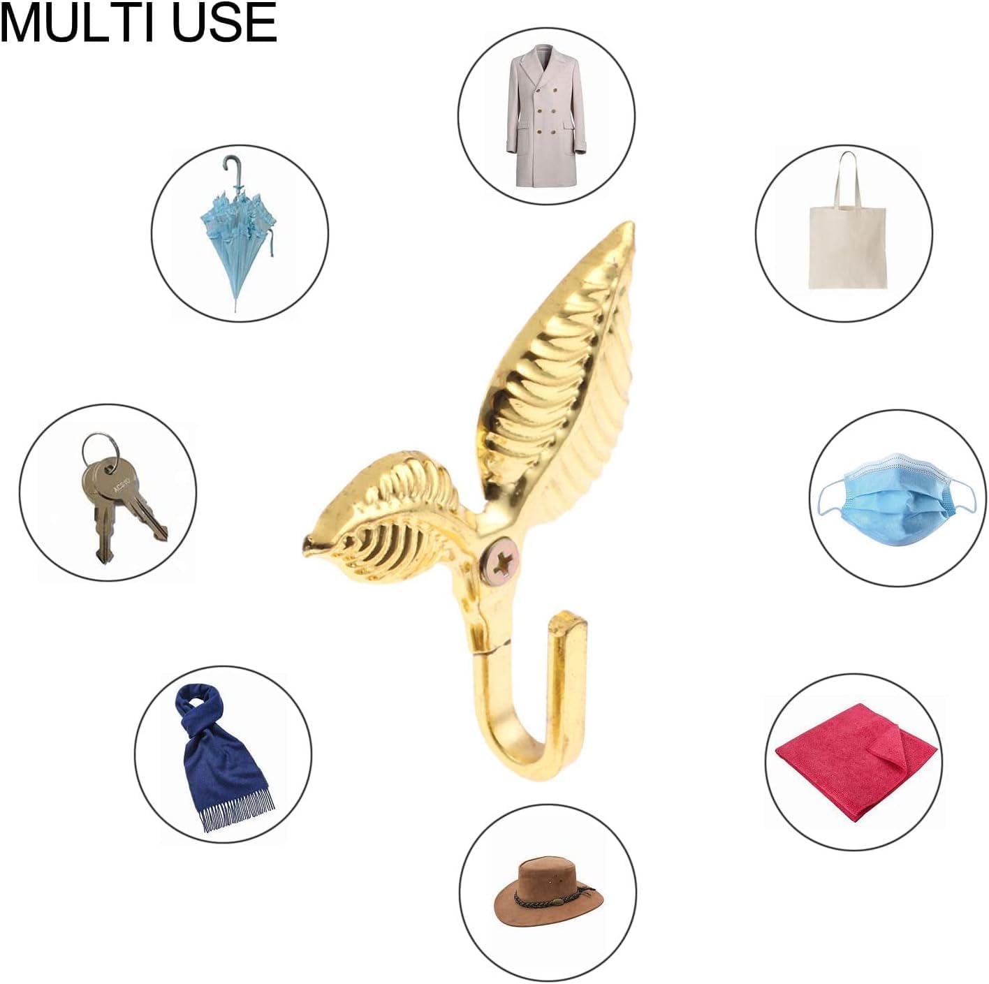 4Pcs Curtain Holdbacks Tieback Hooks Gold Vintage Leaf Design Multi Function Wall Hook