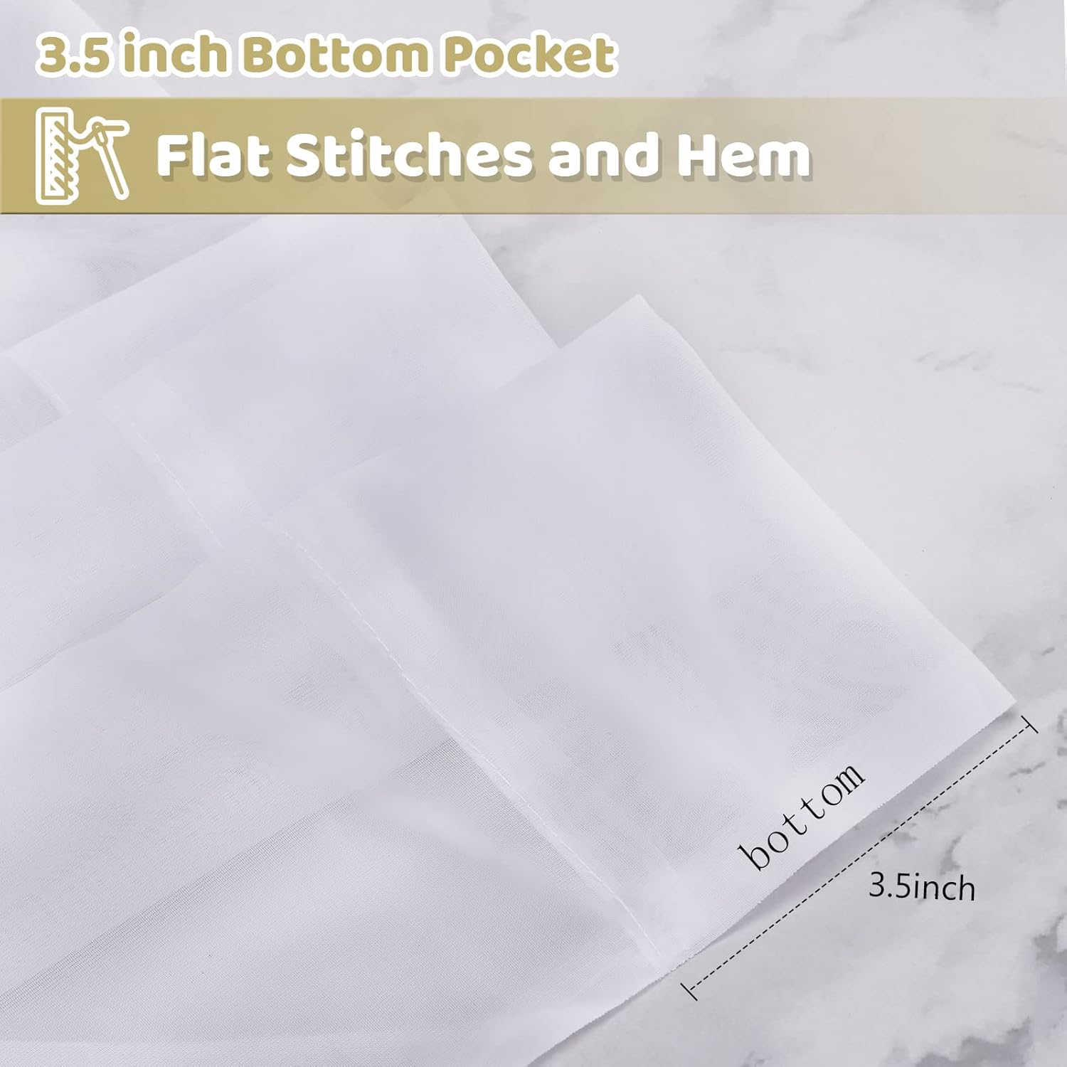 White Sheer Curtains 54 Inch Length 2 Panels Set