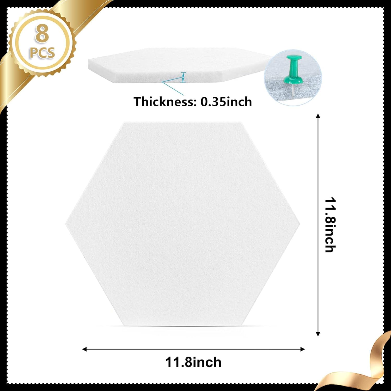 8 Packs White Hexagon Felt Pin Board with 30 Push Pins