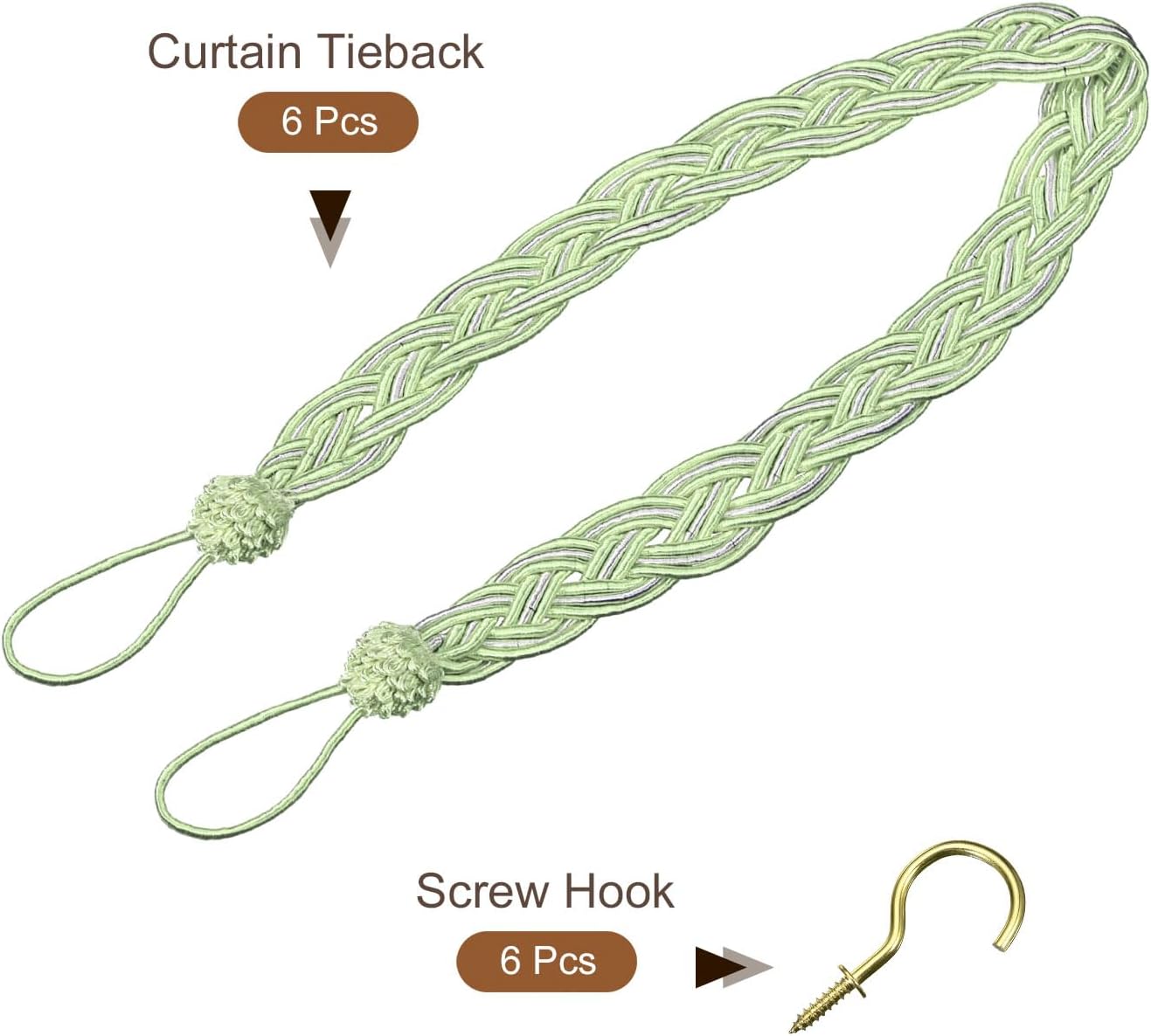 Uxcell 6Pcs Curtain Tiebacks Green Silver
