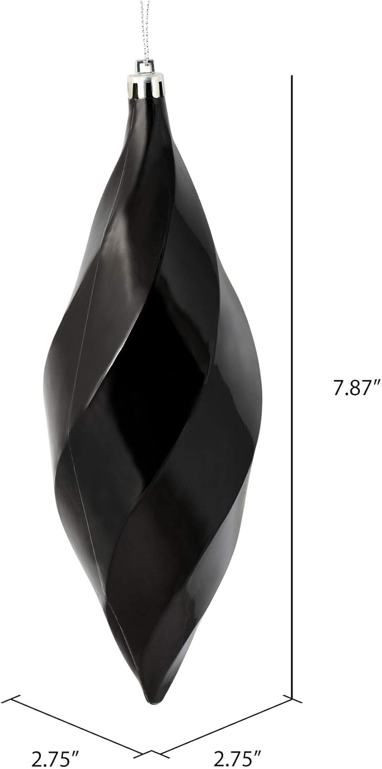 Vickerman 8 Shiny Swirl Finial Ornament 6 Pack Black
