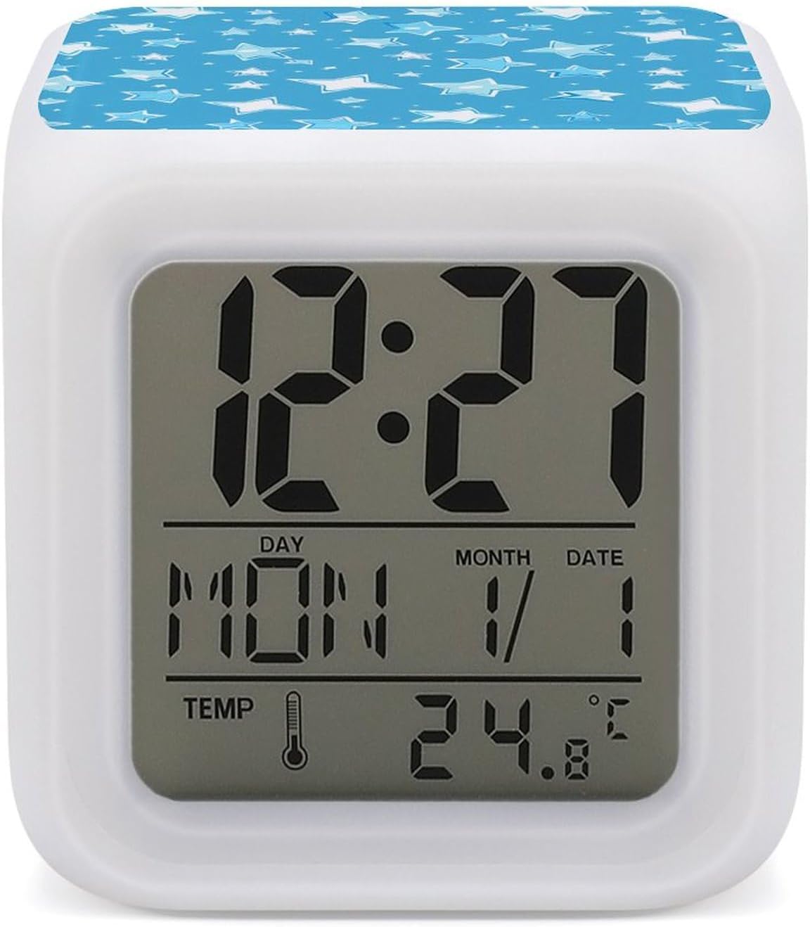 Light Blue Star Alarm Clock with 7 Color Changing Modes
