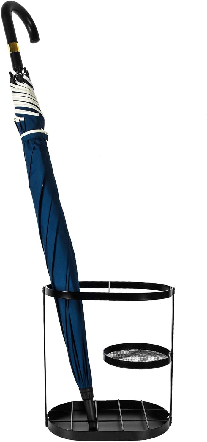 Modern Black Metal Umbrella Stand Rack with Drip Tray and 15 Slots