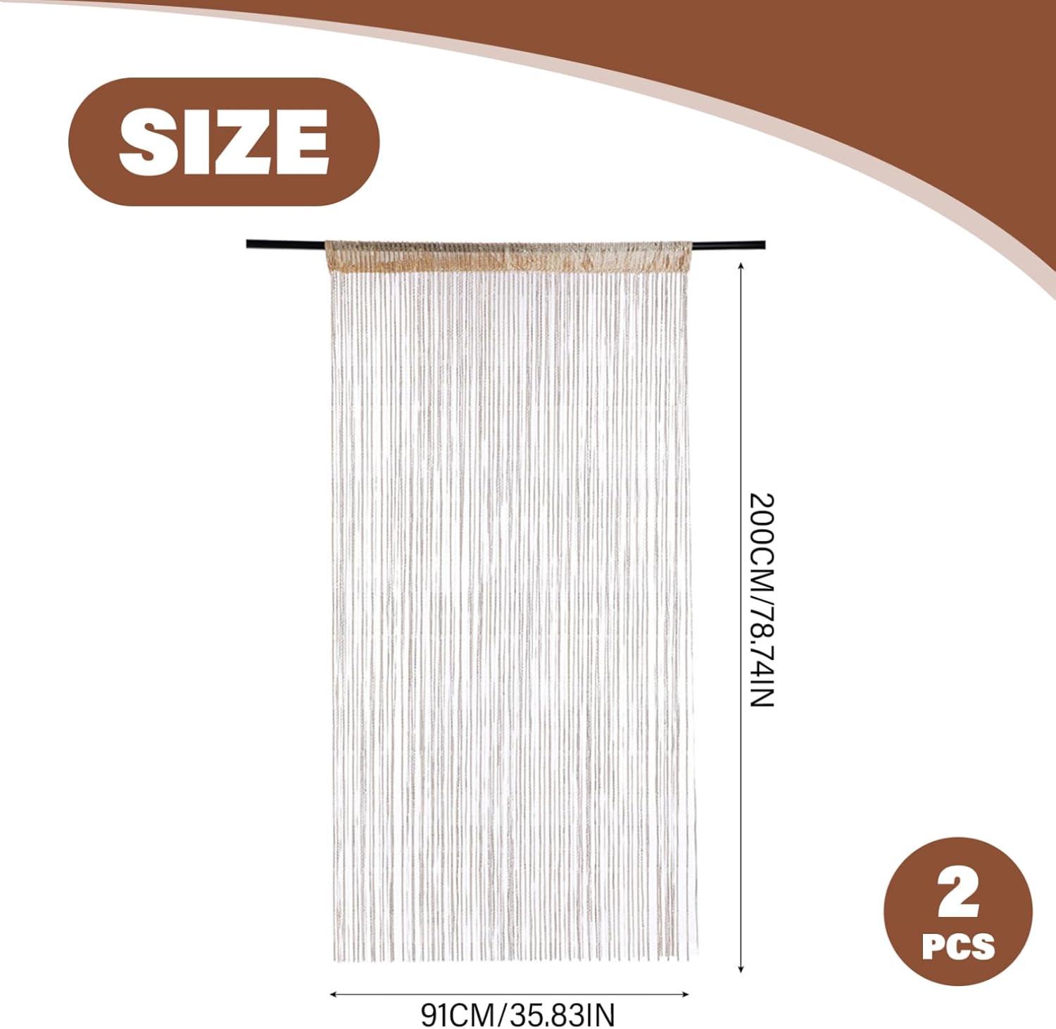 Elegant Doorway Curtain with String Hangers 2Pcs 36x79 Champagne Semi-Sheer