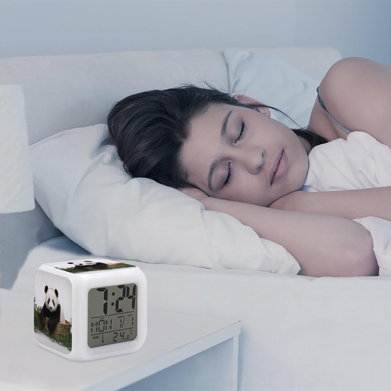 Panda Stars Alarm Clock with 7-Color Night Light