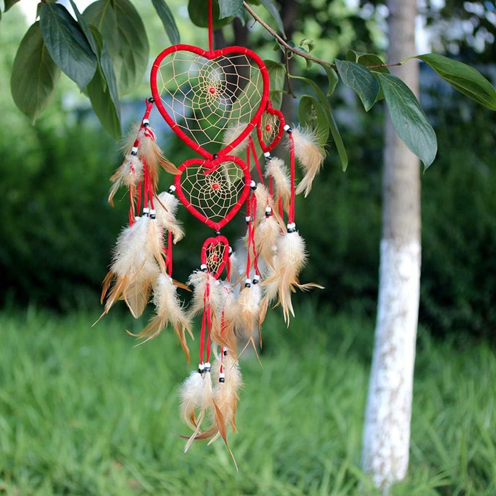 Heart Shaped Dream Catcher with Feathers for Car Wall Decoration