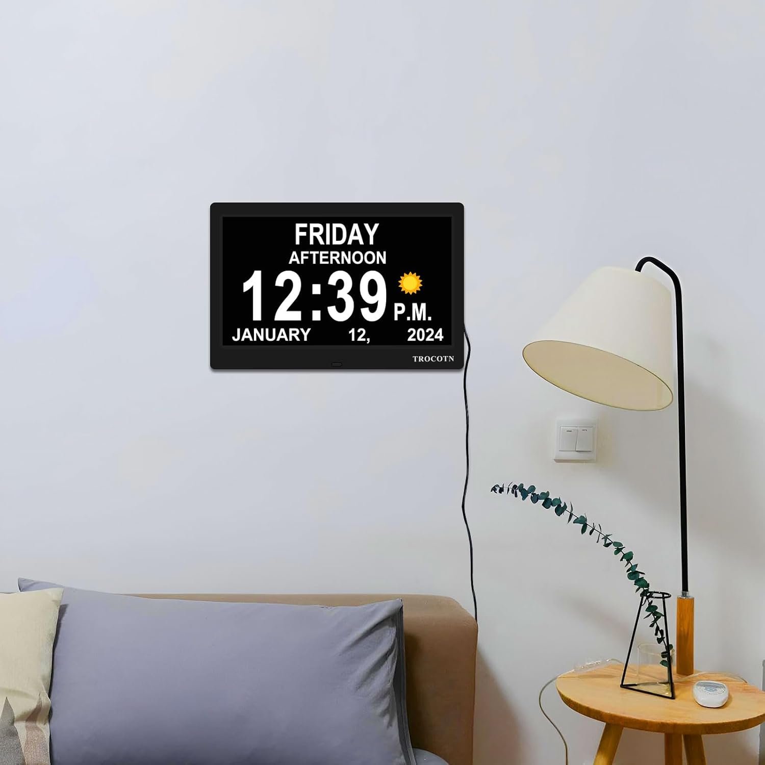 TROCOTN 10 Inch Digital Wall Clock with Day Date and Custom Alarms