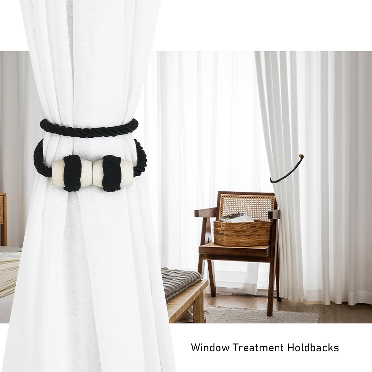 Hangtty Magnetic Curtain Tiebacks 2Pack Black